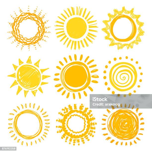 Doodle Sun Collection Stock Illustration - Download Image Now - Sun, Sunlight, Drawing - Art Product