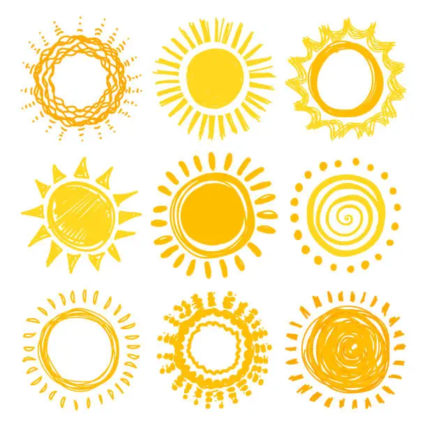 Vector illustration of Doodle sun collection