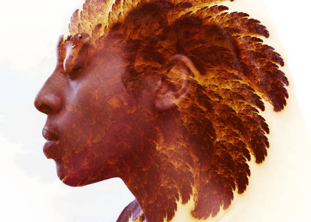 istock Double exposure portrait combined with incredible fractal artwork 876195642