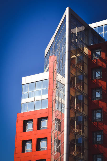 istock facade of the house red in the high-tech style 876196064