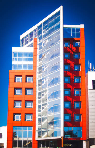 istock facade of the house red in the high-tech style 876196212
