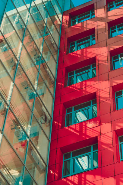 istock modern building in style of hi-tech, red, square windows 876196396