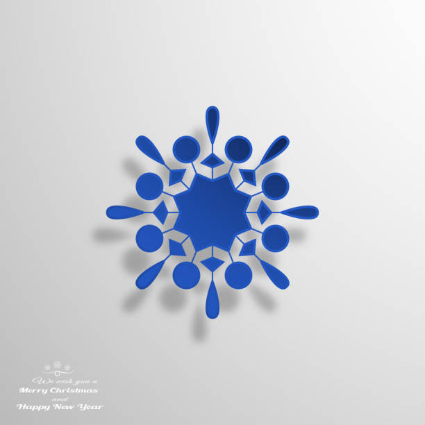 istock Greeting card for Christmas and Happy New Year holiday with blue vector snowflake cut from paper on the gradient gray background. 876206552