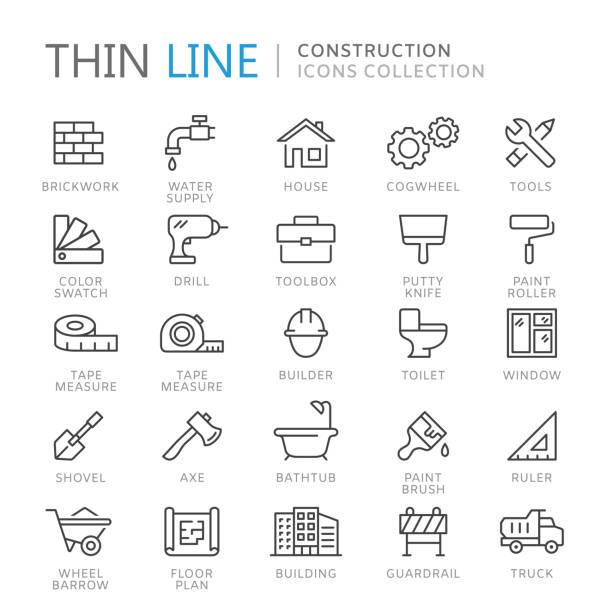 Collection of construction thin line icons Collection of construction thin line icons. Vector eps10 toolbox stock illustrations