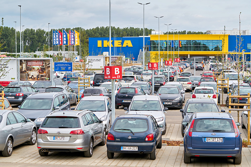 Magdeburg, Germany – August 31, 2017: Cars in a parking lot of the IKEA store in Magdeburg on the opening day