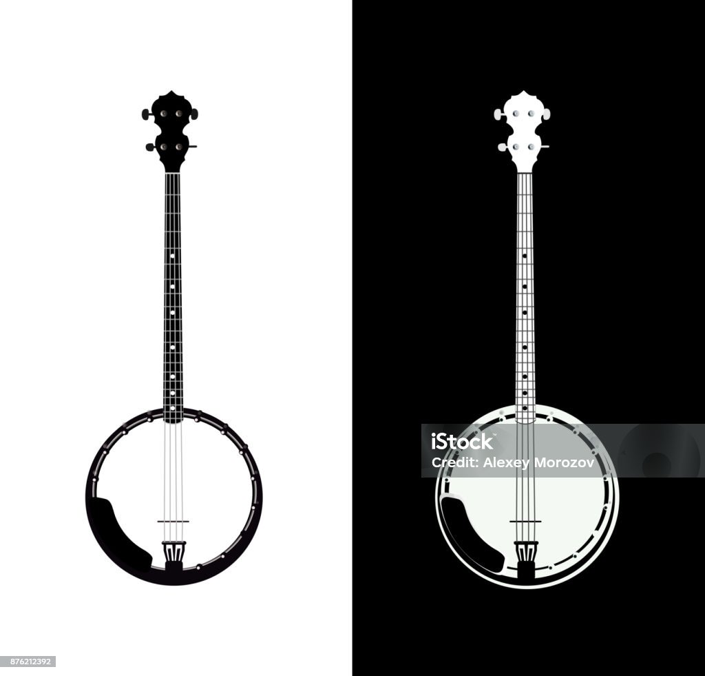 Banjo en blanco y negro - arte vectorial de Banjo libre de derechos
