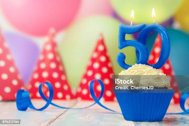 Birthday Celebration For Fiftieth Birthday Stock Photo - Download Image Now - 50th Birthday, Cake, Number 50