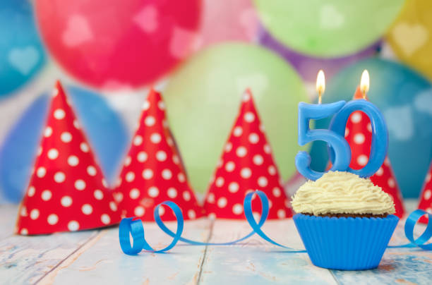 istock Birthday muffin for 50 anniversary candle 876212854