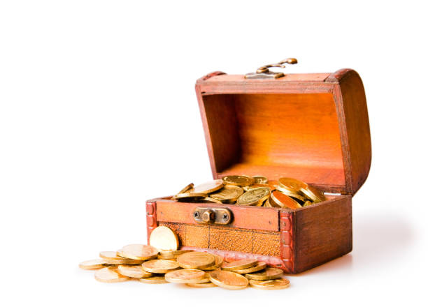 istock Wooden chest  filled with coins. 876213110