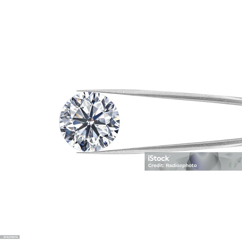 diamond in tweezers on a white background diamond in tweezers on a white background. Diamond - Gemstone Stock Photo