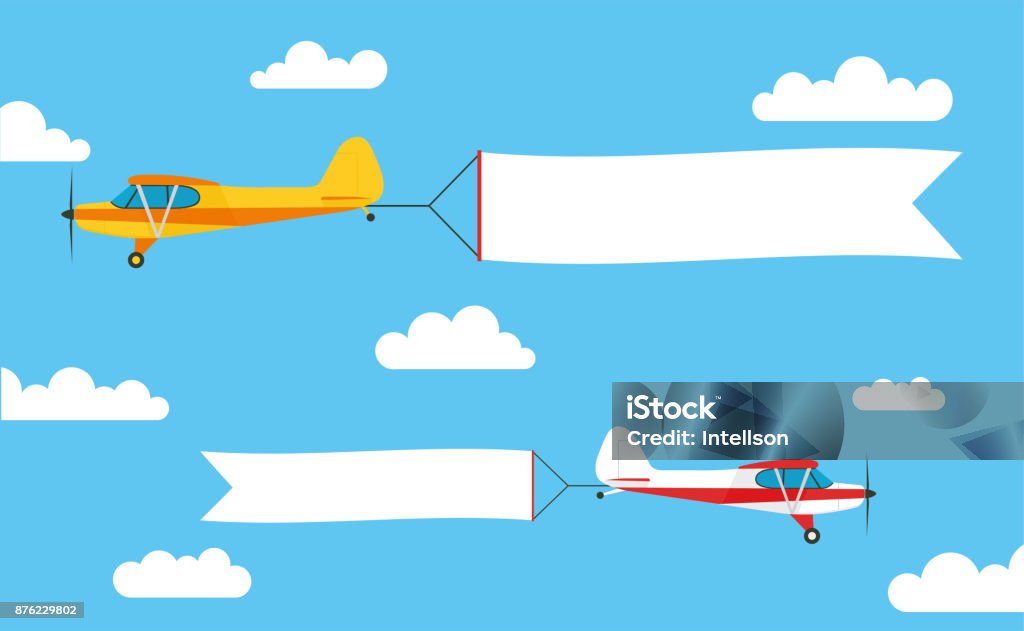 Flying advertising banner, pulled out by light aircraft with - stock vector. Airplane stock vector