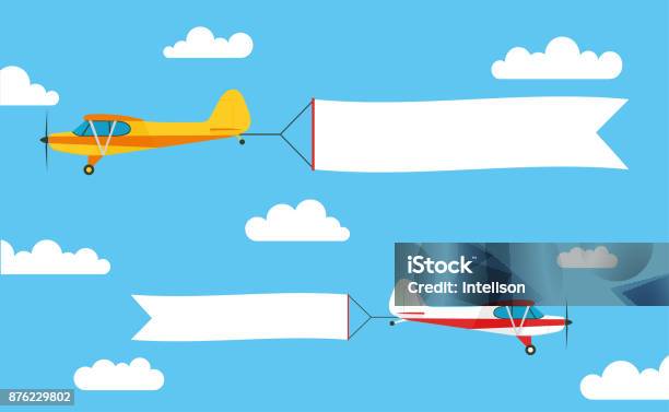 Flying Advertising Banner Pulled Out By Light Aircraft With Stock Vector Stock Illustration - Download Image Now