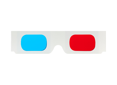 Pair of cardboard 3-D glasses isolated on white (excluding the shadow)
