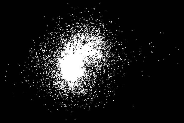 istock Abstract grainy texture isolated on black background. Silhouette of food flakes such as salt or almond or wheat flour spread on the flat surface or table. Top view. Dust, sand blow or bread crumbs. 876241456