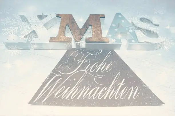 Merry xmas stars and text Frohe Weihnachten