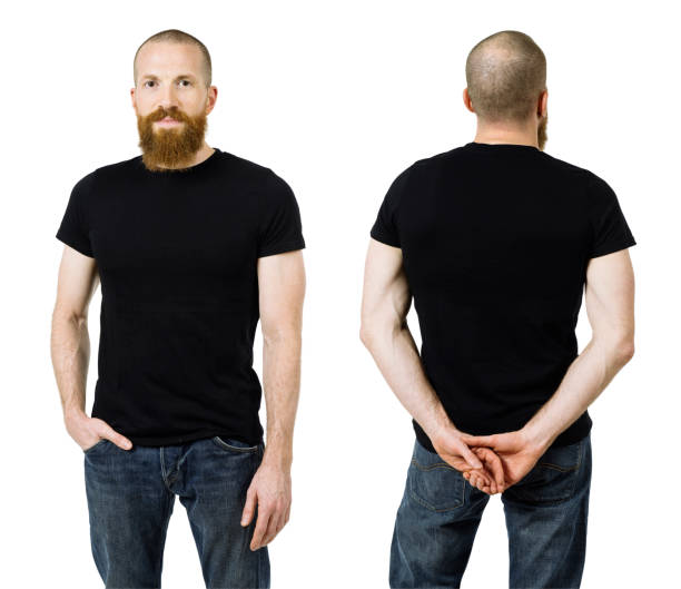 istock Man with beard and blank black shirt 876244682