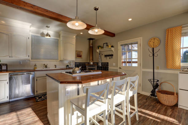 istock Newly renovated Kitchen boasts wood beams on ceiling 876250908