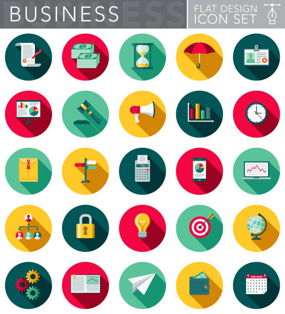 business-flaches design-icon-set mit seite schatten - schaltuhr grafiken stock-grafiken, -clipart, -cartoons und -symbole