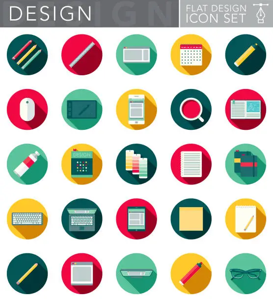 Vector illustration of Graphic Design Flat Design Icon Set with Side Shadow