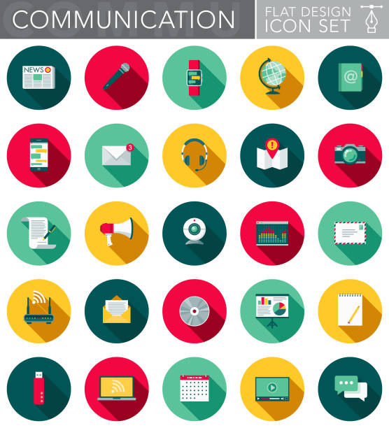 ilustrações de stock, clip art, desenhos animados e ícones de communications flat design icon set with side shadow - address book audio