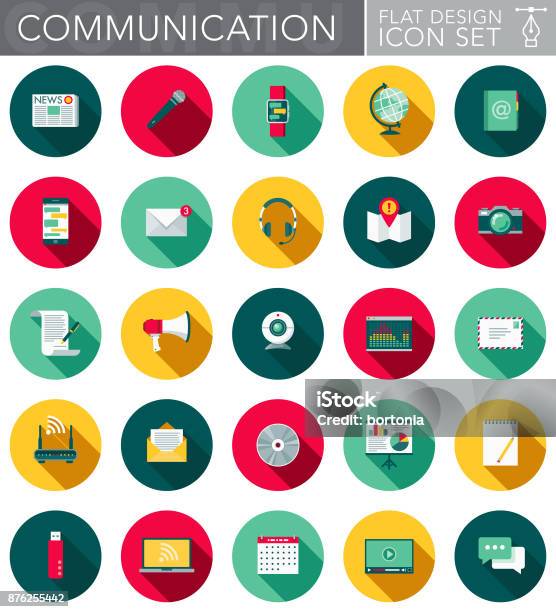 Communications Flat Design Icon Set With Side Shadow Stock Illustration - Download Image Now