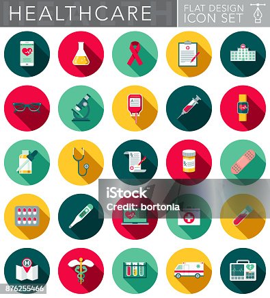 istock Healthcare & Medicine Flat Design Icon Set with Side Shadow 876255466