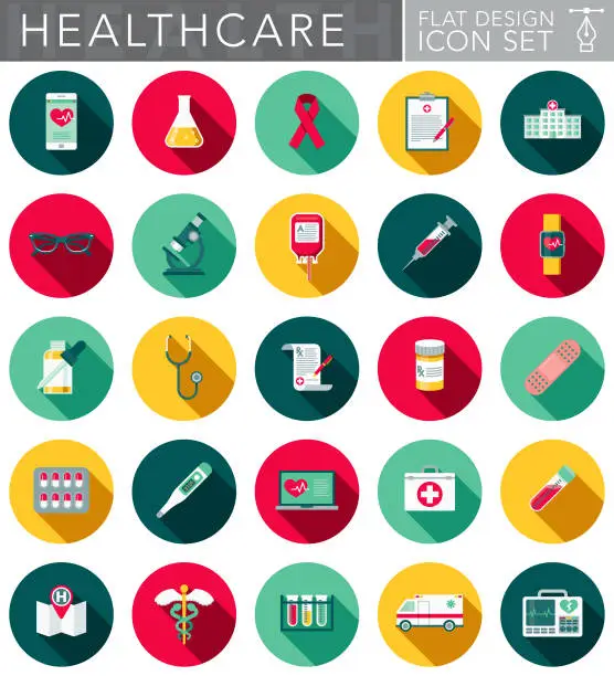 Vector illustration of Healthcare & Medicine Flat Design Icon Set with Side Shadow