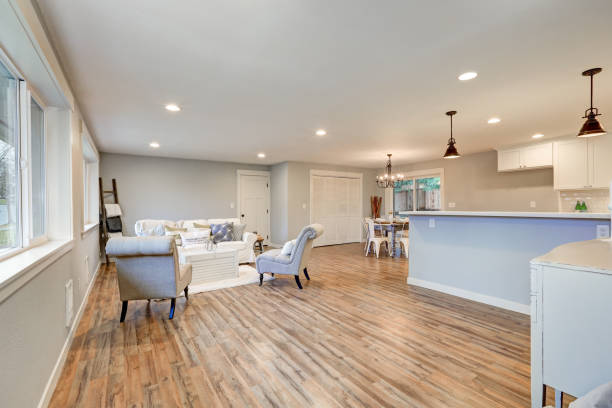 istock Airy light filled living room in soft blue and grey colors 876255566