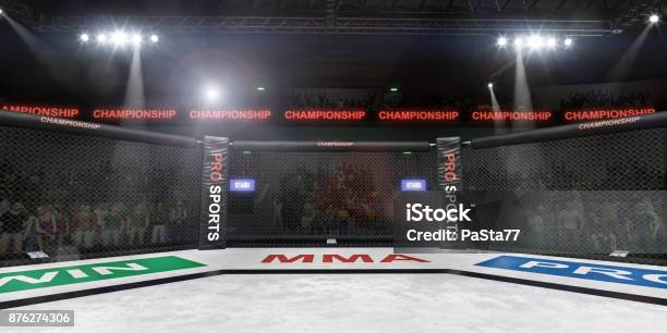 Mma Fighting Stage Side View Under Lights 3d Rendering Stock Photo - Download Image Now