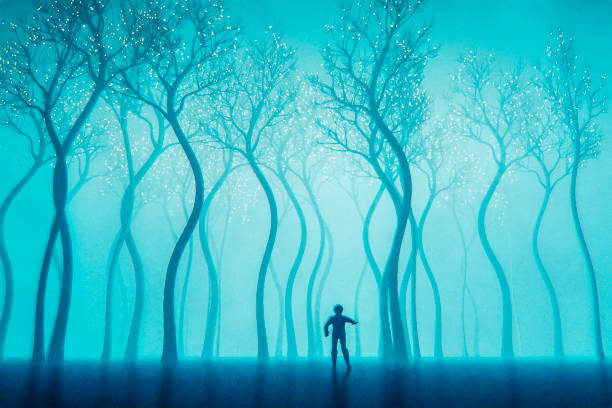 Oil landscape painting showing forest on a sunny day.