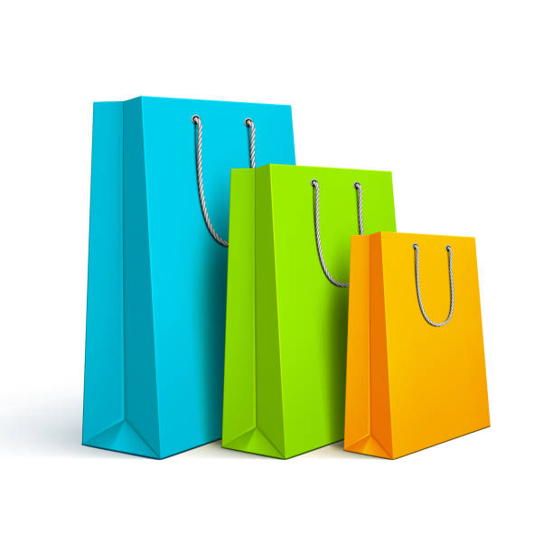 채색기법 장보기를 수하물 - shopping bag orange bag handle stock illustrations