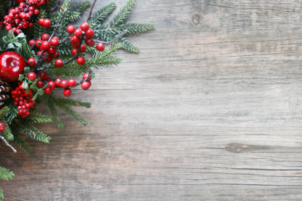 istock Christmas Evergreen Branches and Berries Background 876289254