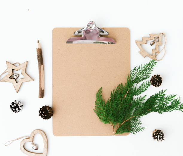 istock Christmas composition. Flat lay with decorations .Wish list or goals concept 876289428