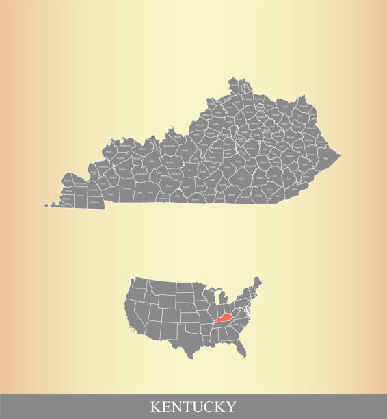 illustrations, cliparts, dessins animés et icônes de illustration de kentucky comté carte vectorielle contour dans un fond de couleur vieux créatif - virginie état des états unis
