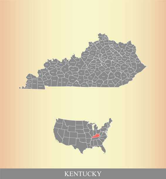 ilustrações, clipart, desenhos animados e ícones de ilustração de contorno kentucky condado mapa vetorial em um fundo de cor idade criativa - virgínia estado dos eua