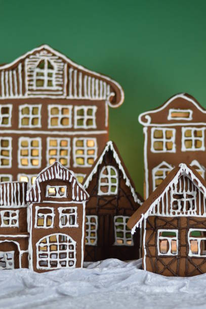 istock home made gingerbread village with green background 876292148