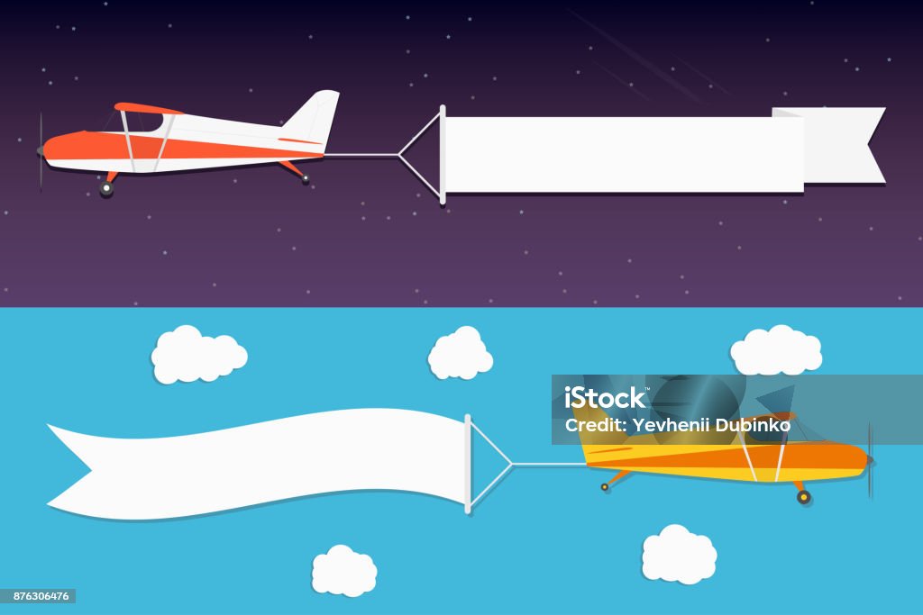 Flying Sign Flying Advertising Banner Planes With Horizontal Banners In Night Outer ...