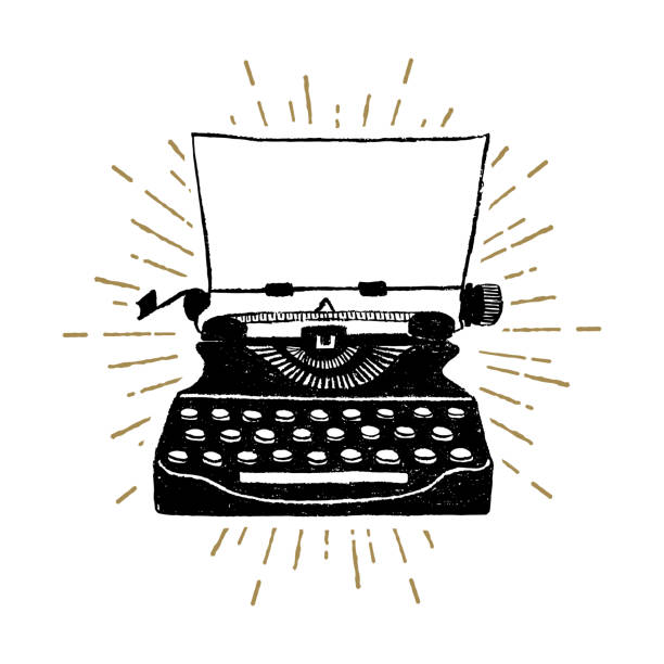 illustrazioni stock, clip art, cartoni animati e icone di tendenza di illustrazione vettoriale della macchina da scrivere retrò disegnata a mano. - typewriter writing retro revival old fashioned