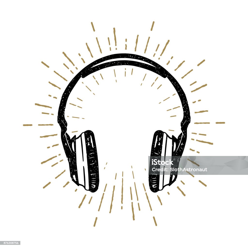 Hand drawn old school headphones vector illustration. Hand drawn old school headphones textured vector illustration. Headphones stock vector