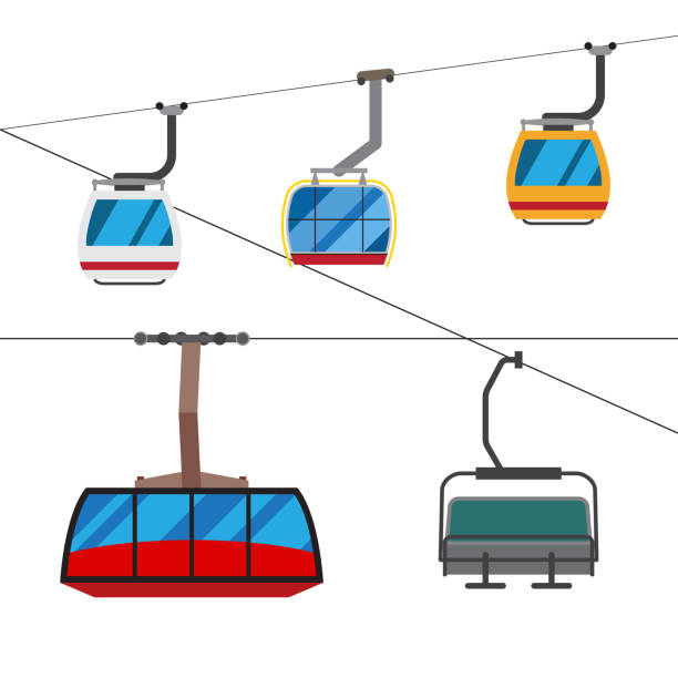 различные виды лыжных кабанов с веревками. - подъёмник для лыжников stock illustrations