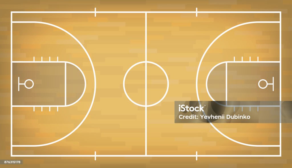 Basketballfeld mit Holzboden. Ansicht von oben - Lizenzfrei Basketball Vektorgrafik