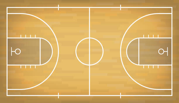 istock Basketball court with wooden floor. View from above 876315178