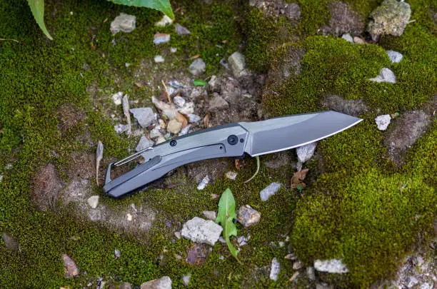 Photo of A small pocket knife with a clip. Titanium handle.