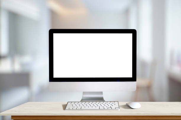 istock Mock up Desktop Computer on wood desk in office background. Blank screen and copy space for graphic and products display montage. 876338660