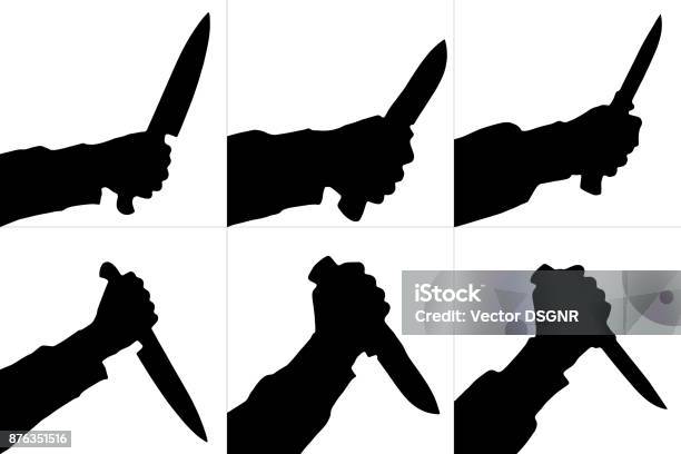 Silhouettes Of Killing Knife In Hand Isolated Vector Set Stock Illustration - Download Image Now