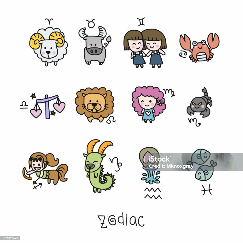 Illustration vectorielle de Zodiac dessin animé mignon - clipart vectoriel de Signes du Zodiaque libre de droits