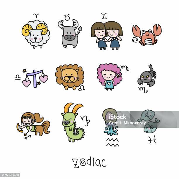 Illustration Vectorielle De Zodiac Dessin Animé Mignon Vecteurs libres de droits et plus d'images vectorielles de Signes du Zodiaque