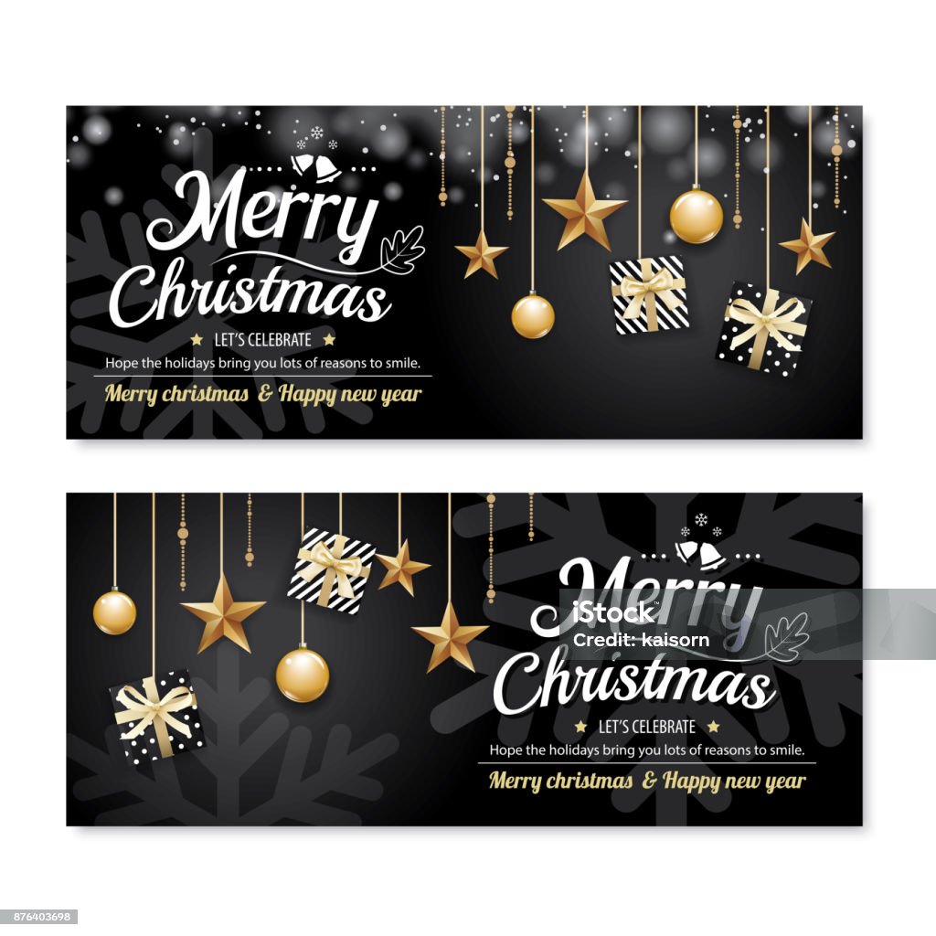 Vetores de Cartão Feliz Natal Festa Cartaz Banner Modelo De Design Sobre  Fundo Preto Feliz Natal E Ano Novo Com O Conceito De Tema De Caixa De  Presente e mais imagens de