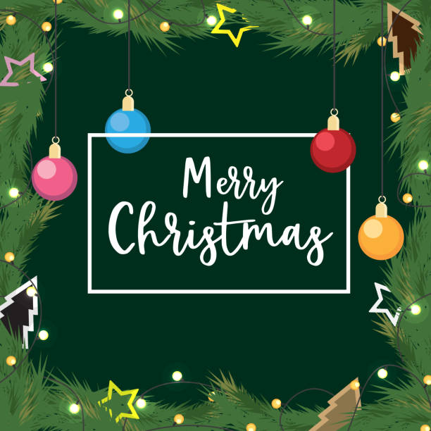 istock Christmas with decorated ball gift of pine branches in background green.  illustration Vector 876404046