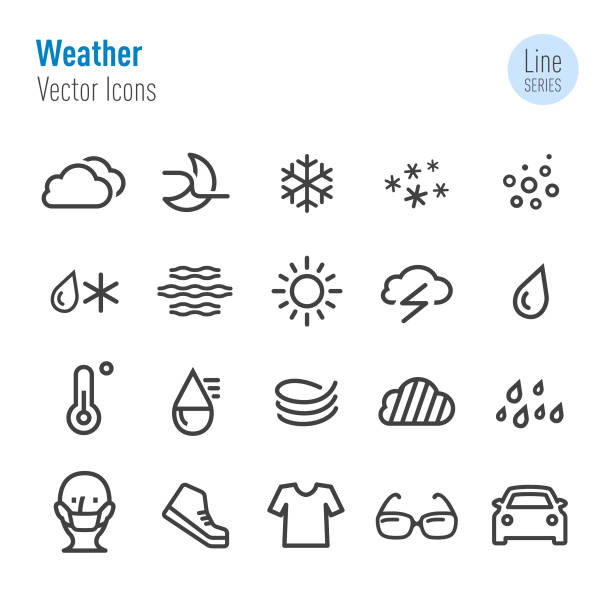 Weather Icons - Vector Line Series Weather, Climate, Meteorology, cold, heat, air quality stock illustrations